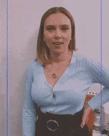 Scarlett Johansson in a blue sweater