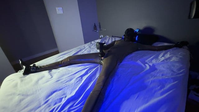 My femdom gf lets me touch my full rubber body before im tied up for the night