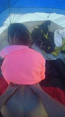 Thin Brunette Cheating on boy While Camping Outdoors