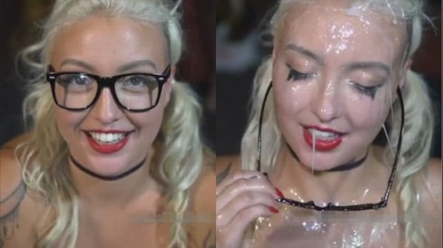 Nerdy school slut gf lady face and glasses covered in sperm had so much fun!"