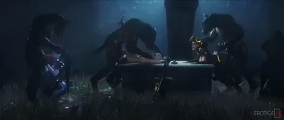 Widowmaker, Ashe, and Mercy poked by Werewolves (VGErotica)