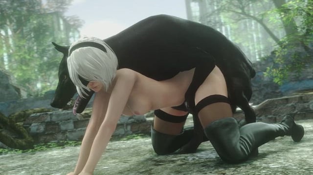 2B gets on her knees and lets her dog drill her snatch (noname55) [Nier Automata]