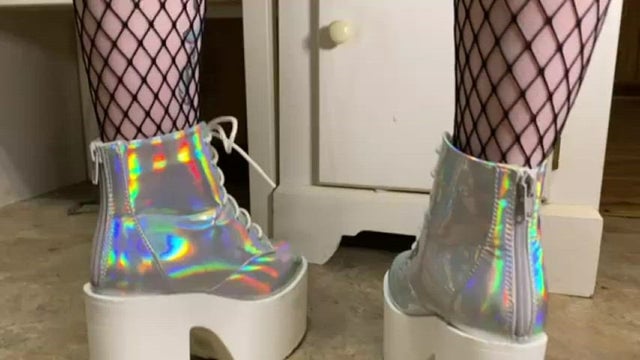 Holographic ankle boots and fishnets
